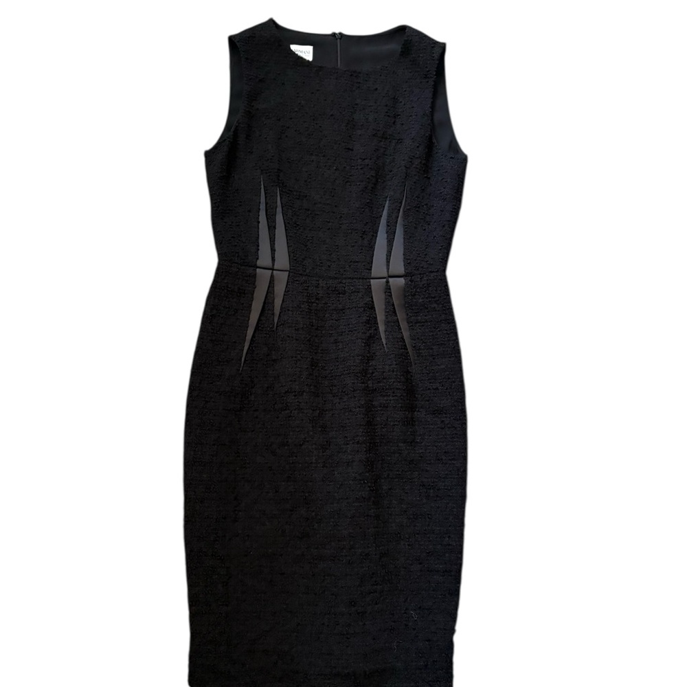 Armani Collezioni Wool Blend Tweed Black Sleeveless Sheath Midi Dress Size 2 - Picture 5 of 15